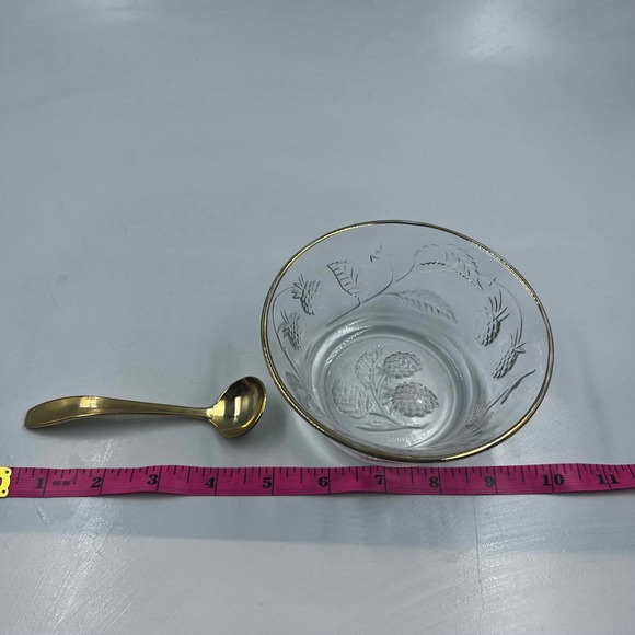Vintage Arcopol France Sugar Dish Etched Raspberries Berry Jelly Bowl Gold Tone - Picture 5 of 10